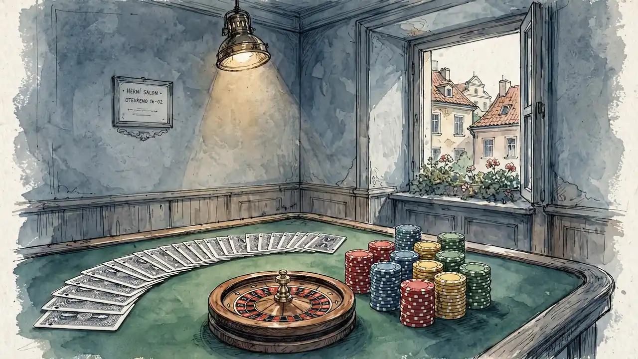 Ruleta, žetony a karty na zeleném stole